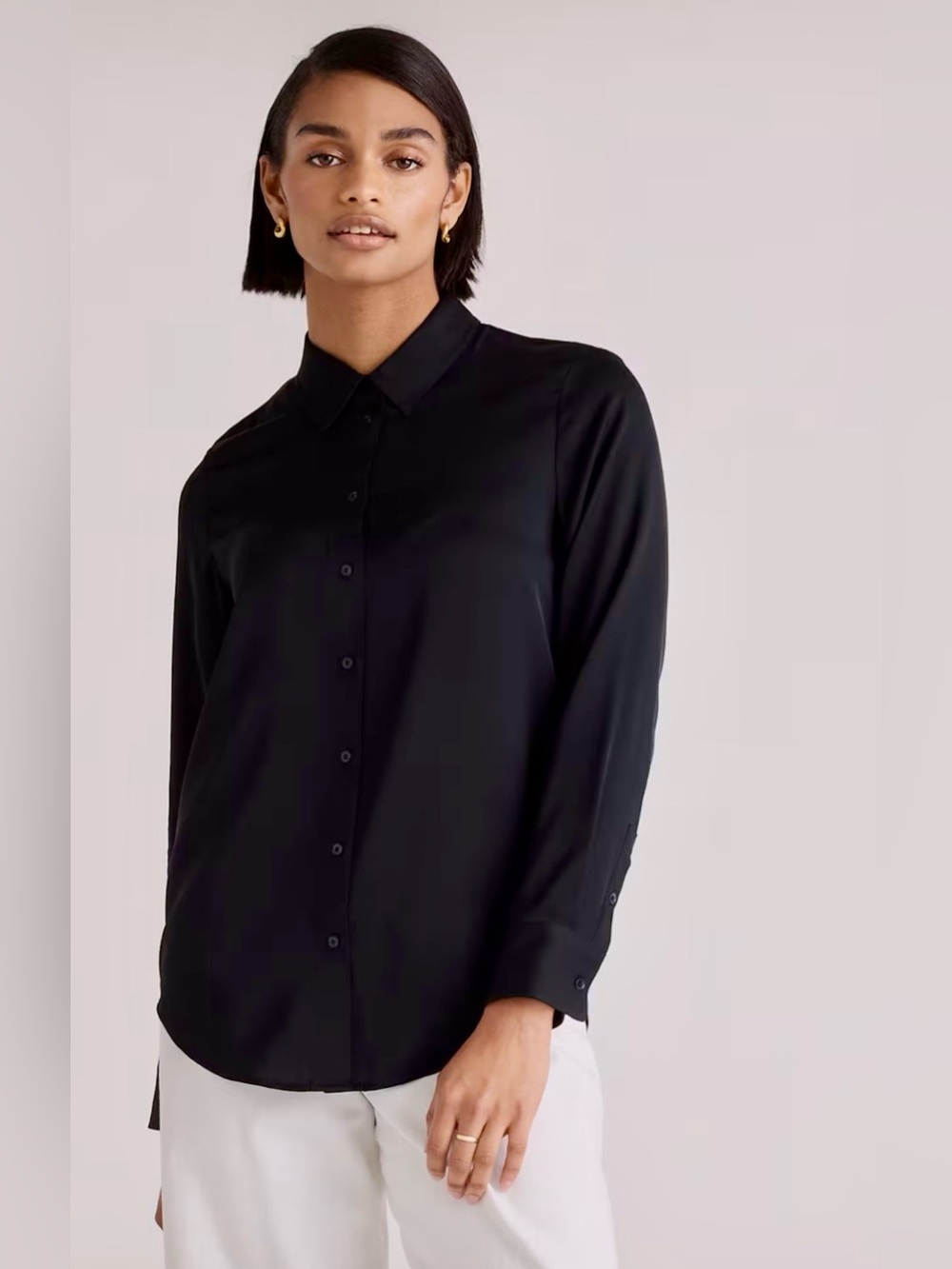 Quince Women’s Washable Stretch Mulberry Silk Black Button Down Shirt